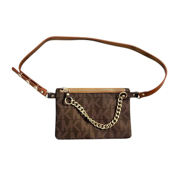 Michael Kors Women's Deep Brown MK Logo Fanny Pack Belt Bag Size‎ Medium - Picture 1 of 8